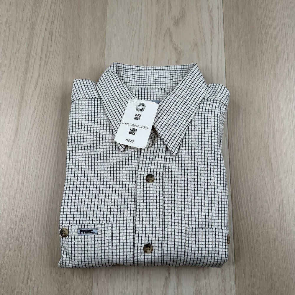 NWT Tyndale Flame Resistant Mens White Black Check Work Button Up Shirt Size L